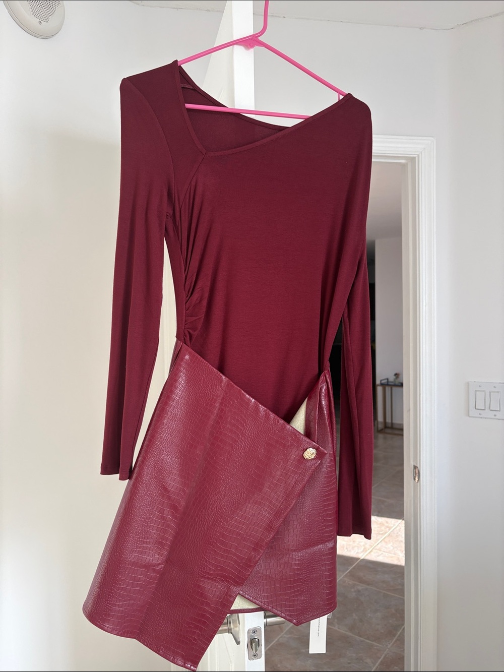Asymmetric One-Shoulder Wine Red Dress